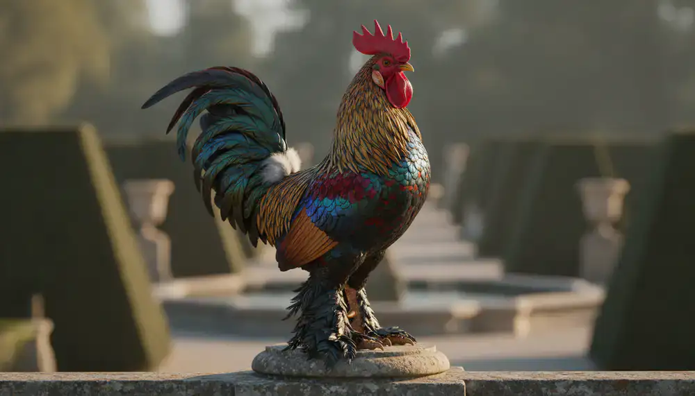 Gallo ornamentale imponente con piume sui tarsi