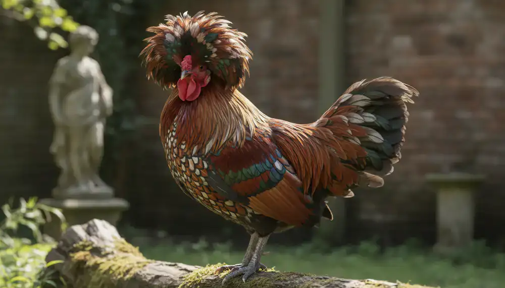 Esemplare fiero di razza ornamentale dal piumaggio curato